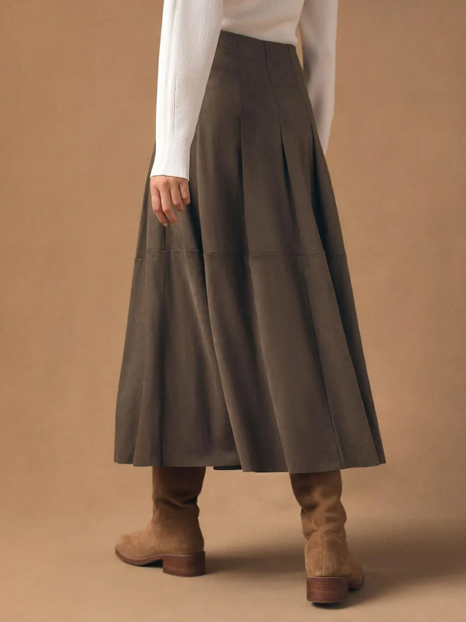 Next Chocolate Brown Faux Suede Midi Kilt Skirt