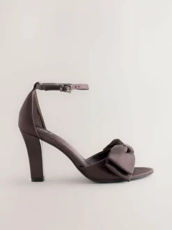 Next Forever Comfort® Satin Bow Block Heeled Sandals Chocolate Brown
