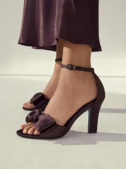 Next Forever Comfort® Satin Bow Block Heeled Sandals Chocolate Brown