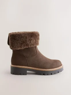 Next Forever Comfort® Faux Fur Cuff Ankle Boots Chocolate Brown Outlet