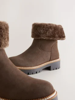 Next Forever Comfort® Faux Fur Cuff Ankle Boots Chocolate Brown Outlet