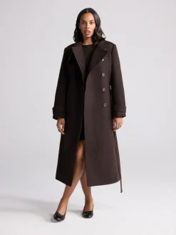 Next Formal Funnel Neck Coat Chocolate Brown Discount