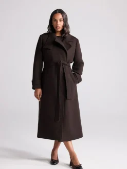Next Formal Funnel Neck Coat Chocolate Brown Discount