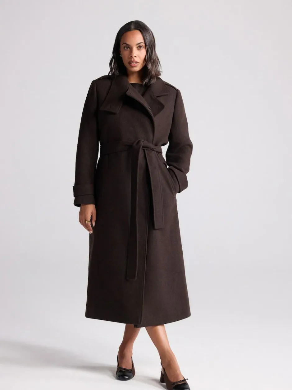 Next Formal Funnel Neck Coat Chocolate Brown Discount