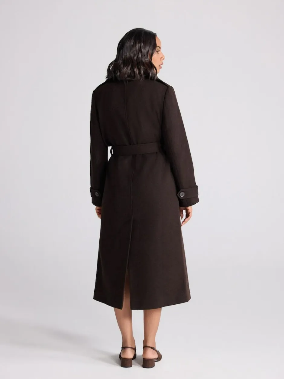 Next Formal Funnel Neck Coat Chocolate Brown Discount