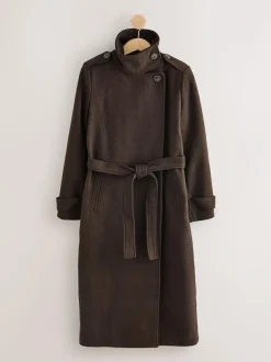 Next Formal Funnel Neck Coat Chocolate Brown Discount