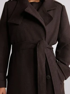 Next Formal Funnel Neck Coat Chocolate Brown Discount