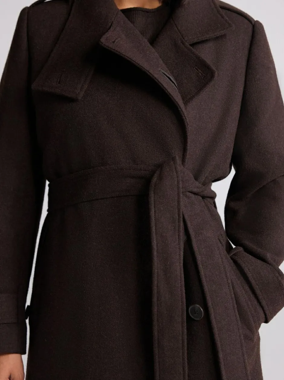 Next Formal Funnel Neck Coat Chocolate Brown Discount