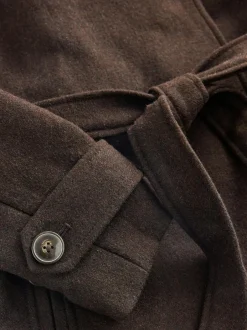 Next Formal Funnel Neck Coat Chocolate Brown Discount