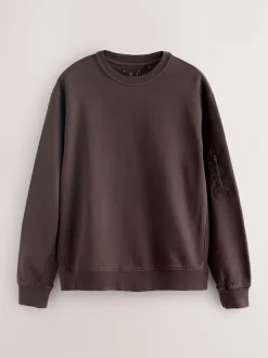 Next Garment Washed Utility Crew Neck Sweatshirt Chocolate Brown Hot
