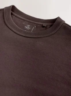 Next Garment Washed Utility Crew Neck Sweatshirt Chocolate Brown Hot