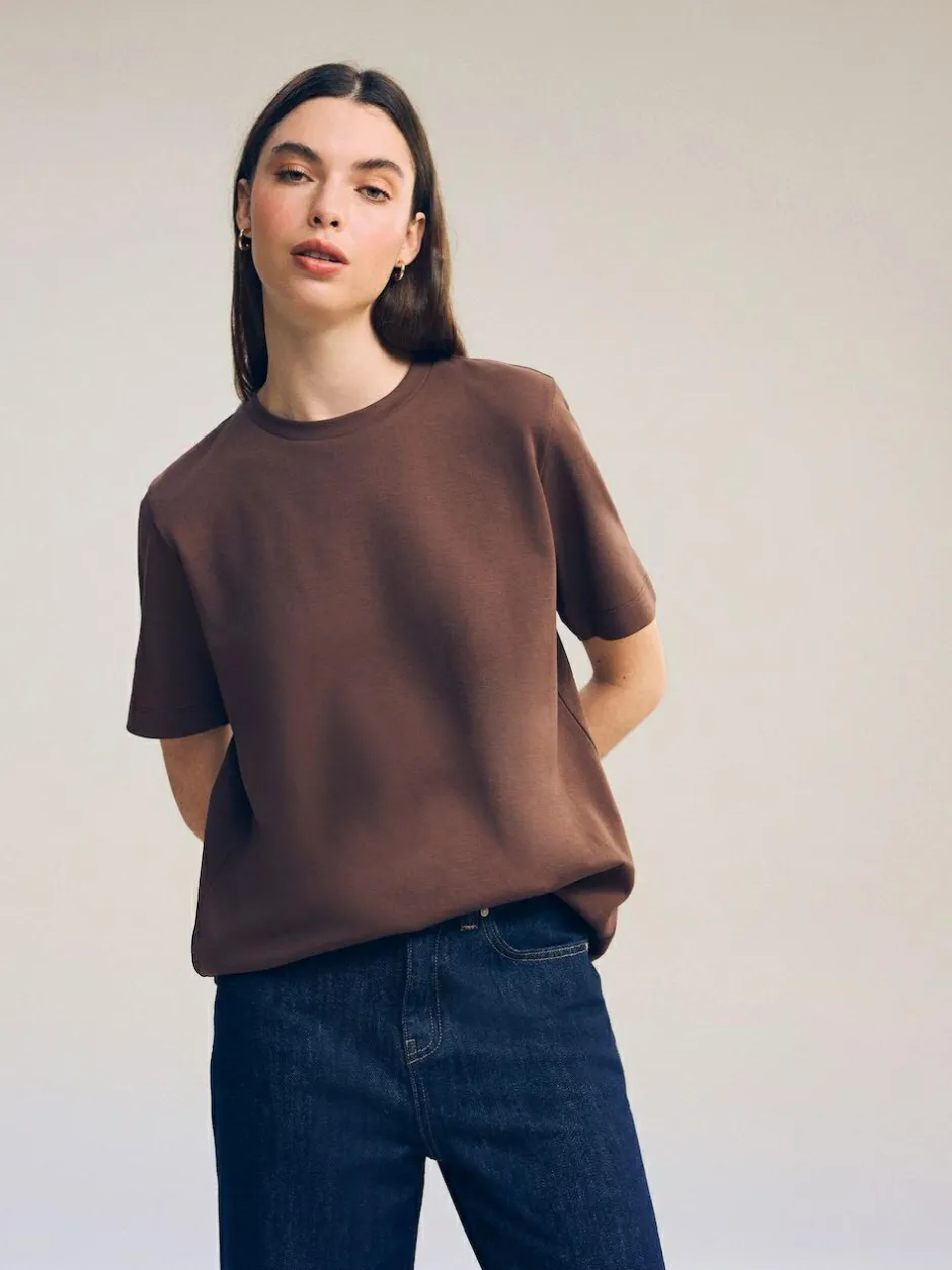 Next Chocolate Brown Heavyweight Short Sleeve Crew Neck T-Shirt Clearance