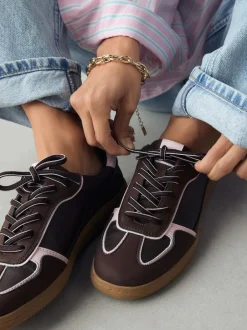 Next Chocolate Brown Lace-Up Trainers Hot