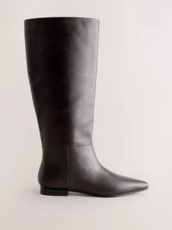 Next Forever Comfort® Flat Chisel Toe Knee High Boots Chocolate Brown Leather Online