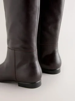 Next Forever Comfort® Flat Chisel Toe Knee High Boots Chocolate Brown Leather Online