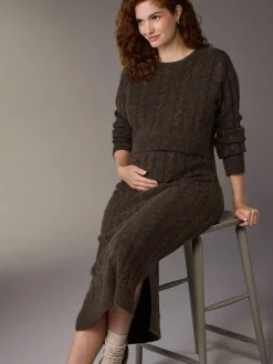 Next Maternity Knitted Nursing Dress Chocolate Brown Sale