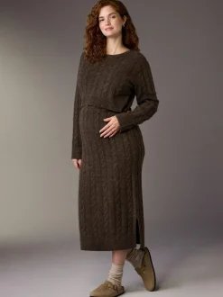Next Maternity Knitted Nursing Dress Chocolate Brown Sale