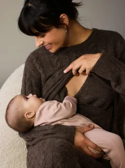 Next Maternity Knitted Nursing Dress Chocolate Brown Sale