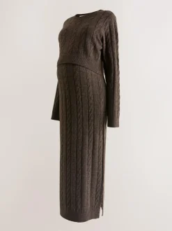 Next Maternity Knitted Nursing Dress Chocolate Brown Sale