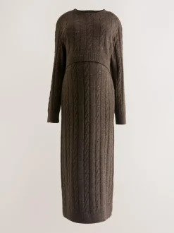 Next Maternity Knitted Nursing Dress Chocolate Brown Sale