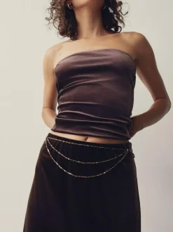 Next Metallic Skinny Tiered Beaded Belt Chocolate Brown Hot