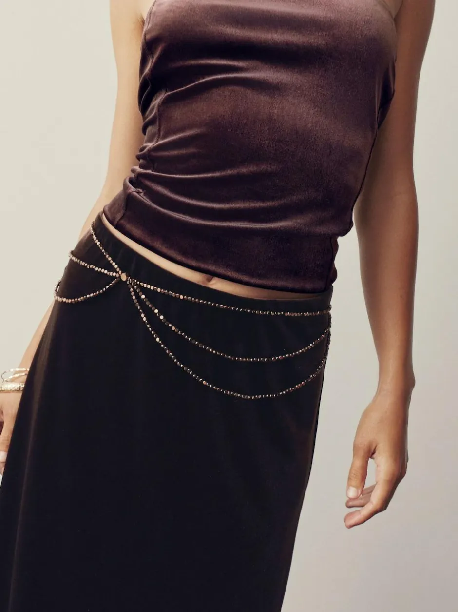 Next Metallic Skinny Tiered Beaded Belt Chocolate Brown Hot