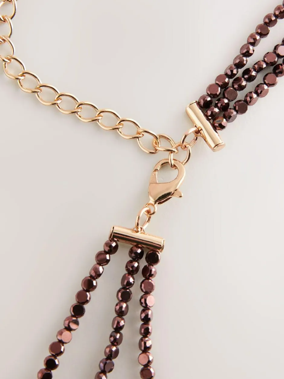 Next Metallic Skinny Tiered Beaded Belt Chocolate Brown Hot