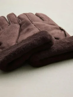 Next N. Premium Leather Sheepskin Gloves Chocolate Brown Outlet