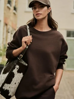 Next Chocolate Brown Relaxed Fit Essentials Longline Sweatshirt with Pockets Clearance