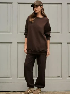 Next Chocolate Brown Relaxed Fit Essentials Longline Sweatshirt with Pockets Clearance