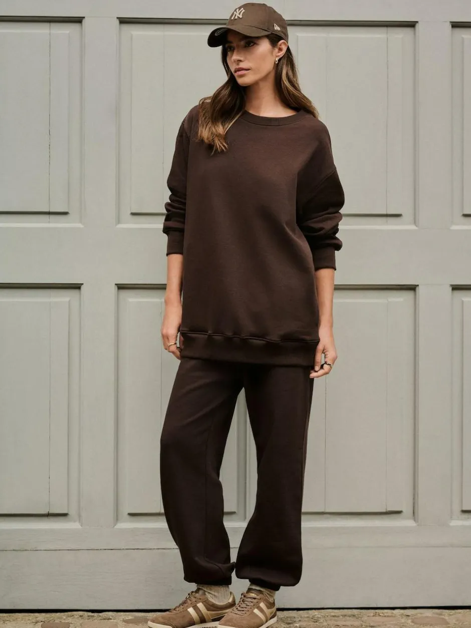 Next Chocolate Brown Relaxed Fit Essentials Longline Sweatshirt with Pockets Clearance