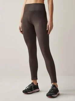 Next Chocolate Brown Ribbed Seamless High Waist Leggings Hot