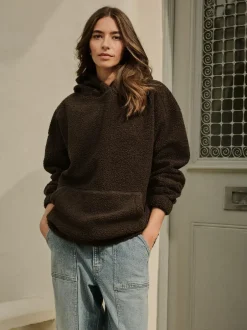 Next Soft Teddy Borg Longsleeve Hoodie Chocolate Brown Discount