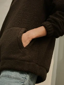 Next Soft Teddy Borg Longsleeve Hoodie Chocolate Brown Discount