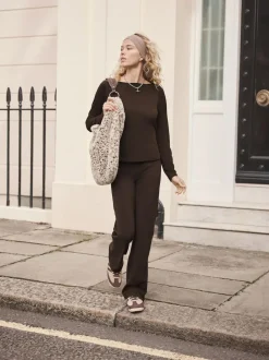 Next Soft Touch Rib Ruched Flare Leggings Chocolate Brown New