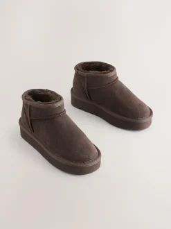 Next Chocolate Brown Standard Fit (F) Flatform Mini Warm Lined Water Repellent Suede Pull-On Boots Sale