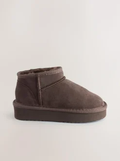 Next Chocolate Brown Standard Fit (F) Flatform Mini Warm Lined Water Repellent Suede Pull-On Boots Sale