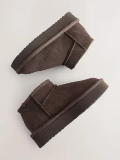 Next Chocolate Brown Standard Fit (F) Flatform Mini Warm Lined Water Repellent Suede Pull-On Boots Sale