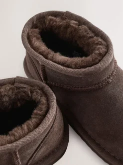 Next Chocolate Brown Standard Fit (F) Flatform Mini Warm Lined Water Repellent Suede Pull-On Boots Sale