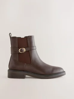 Next Standard/Wide Fit Buckled Chelsea Boots Chocolate Brown Sale
