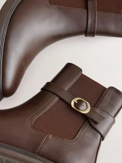 Next Standard/Wide Fit Buckled Chelsea Boots Chocolate Brown Sale