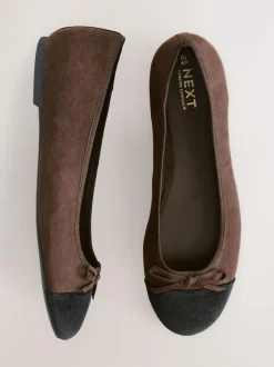 Next Chocolate Brown Standard/Wide Fit Round Toe Ballerina Shoes New
