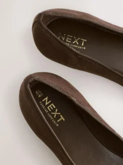 Next Chocolate Brown Standard/Wide Fit Round Toe Ballerina Shoes New