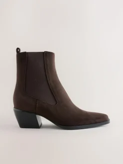 Next Standard/Wide Fit Chelsea Style Western Cowboy Boots Chocolate Brown Discount
