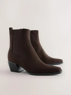Next Standard/Wide Fit Chelsea Style Western Cowboy Boots Chocolate Brown Discount