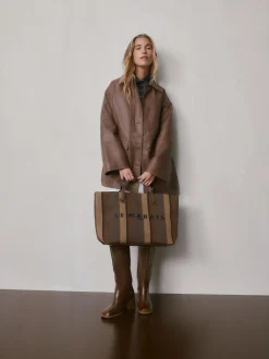 Next Shoulder Bag Chocolate Brown Stripe New