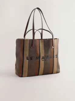 Next Shoulder Bag Chocolate Brown Stripe New