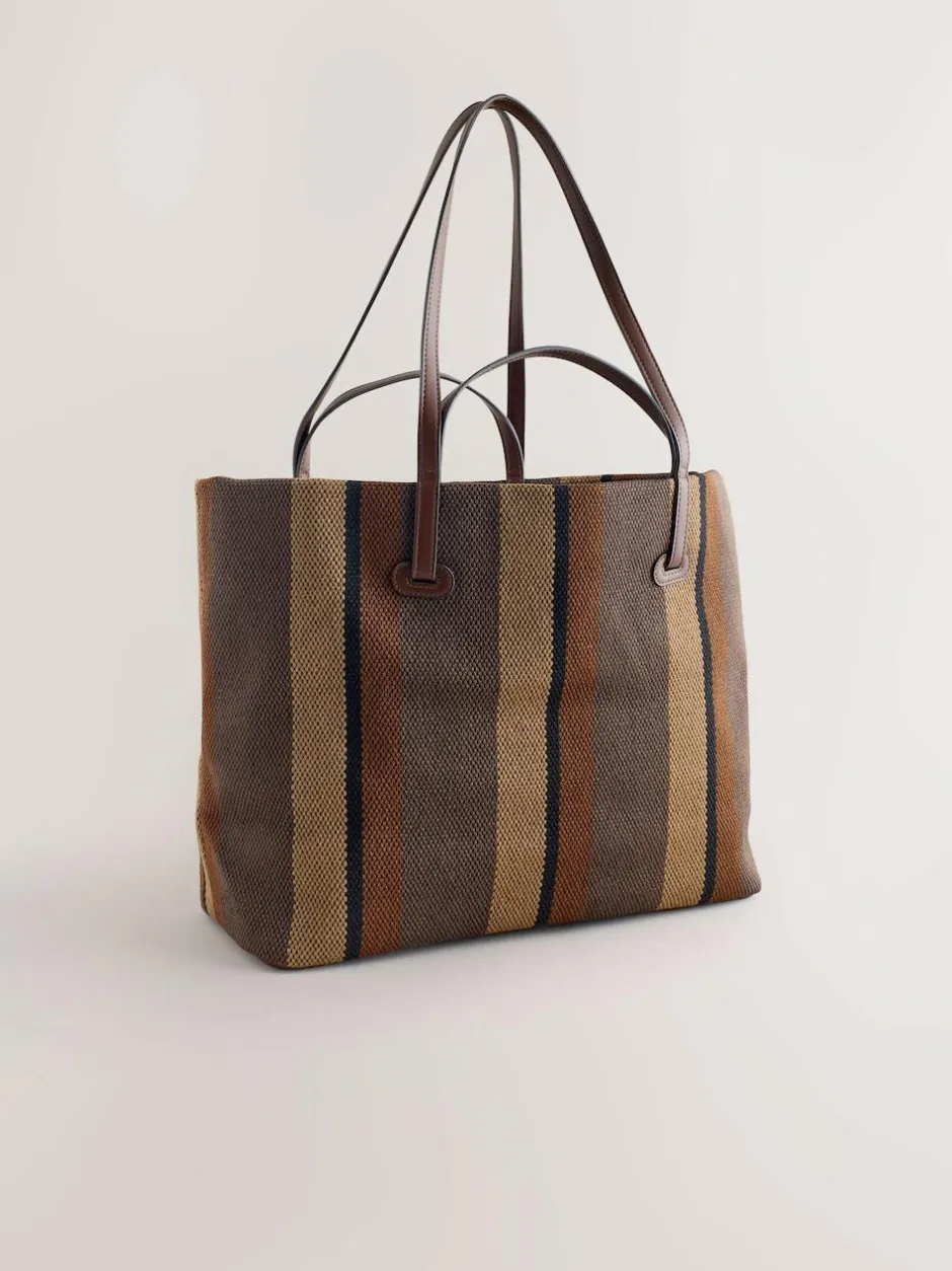 Next Shoulder Bag Chocolate Brown Stripe New