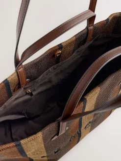 Next Shoulder Bag Chocolate Brown Stripe New