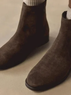 Next Chocolate Brown Suede Embossed Standard/Wide Fit Forever Comfort® Chelsea Ankle Boots